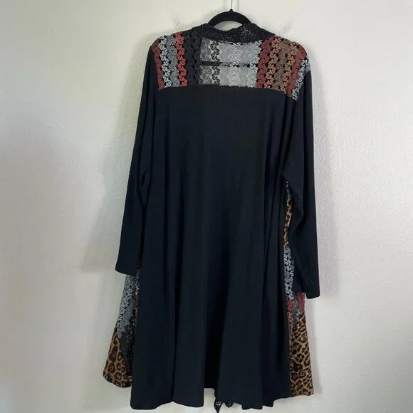 Avenue Womens Plus 26/28 Cardigan Duster Mix Media Animal Print Lace Mid Length - Picture 8 of 12